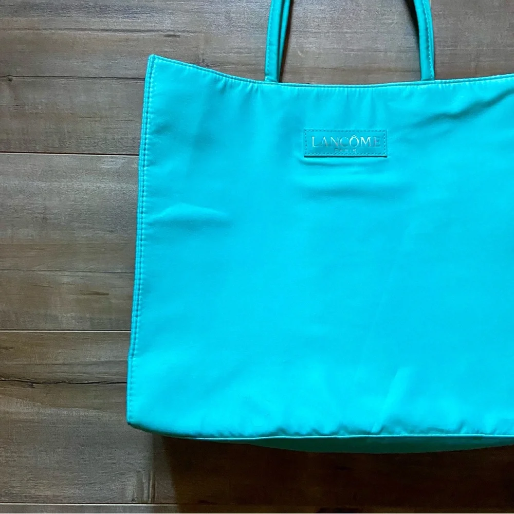 Lancome Tote Bag in Turquoise with Black and White Polka Dot Lining